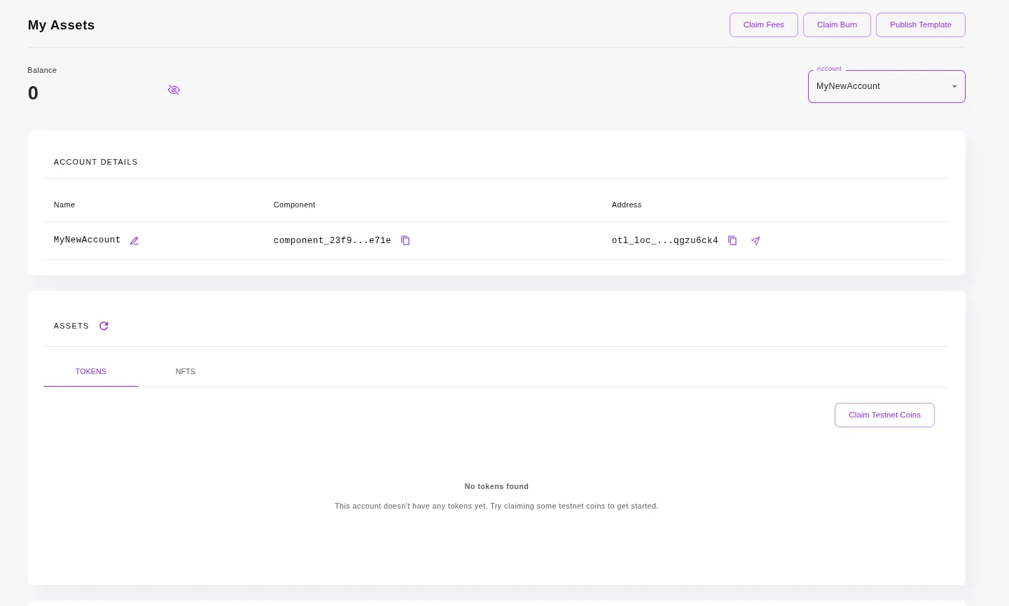 Wallet UI empty account