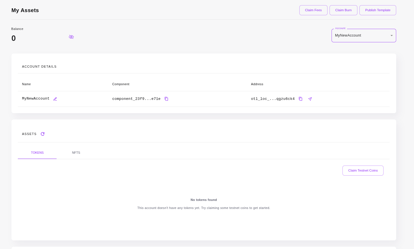 Wallet UI empty account